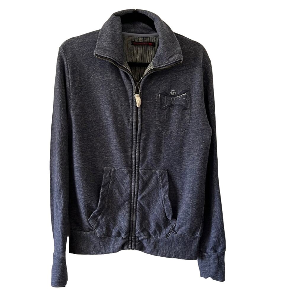 Levi Strauss & Co Mens Blue Denim Knit Jacket Size Small Zipper Front
